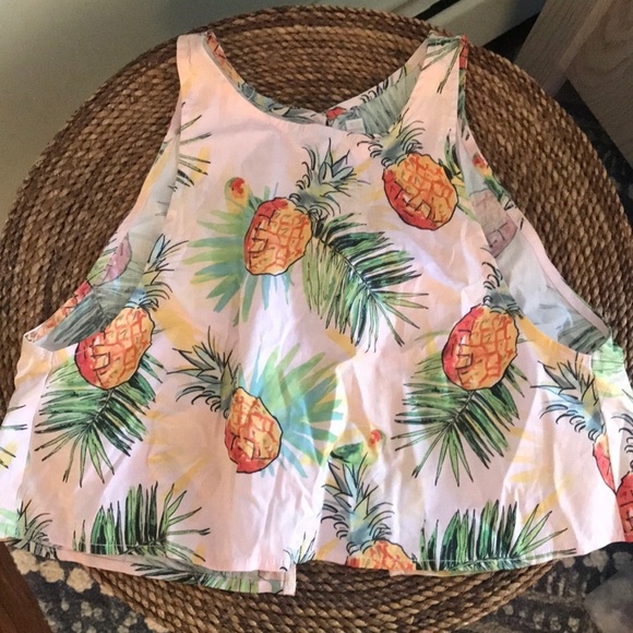 Wallpapr Women’s M/L Pink Pineapple Two Piece Set Crop Top & Skirt Palm Fronds - Picture 6 of 9